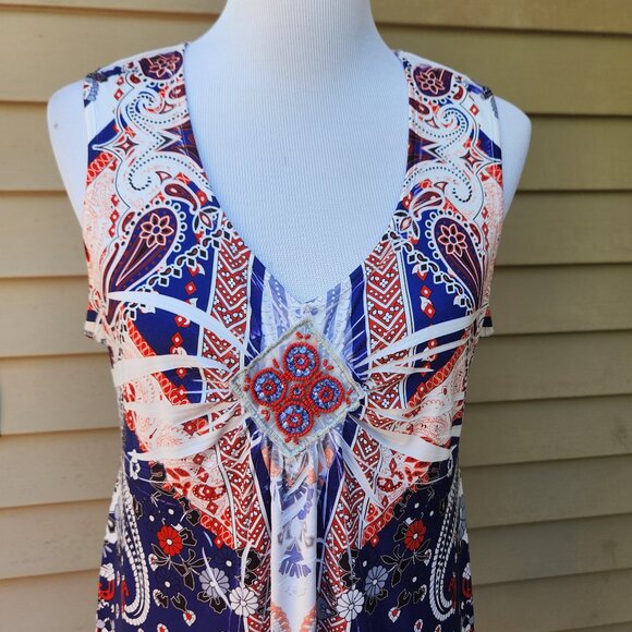 Apt. 9 Multicolor Print Dress Lightweight Embellished Sleeveless Patriotic - Picture 4 of 14